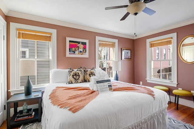 162 Spring St, Charleston, SC 29403 - bedroom featuring wood finished floors, baseboards, crown molding, and ceiling fan