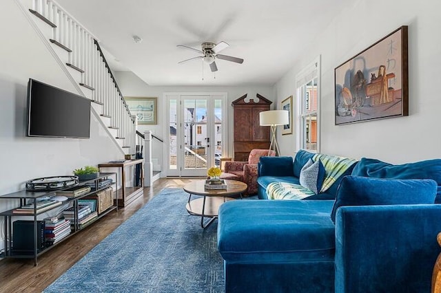 162 Spring St, Charleston, SC 29403 - living area with stairway, ceiling fan, and wood finished floors