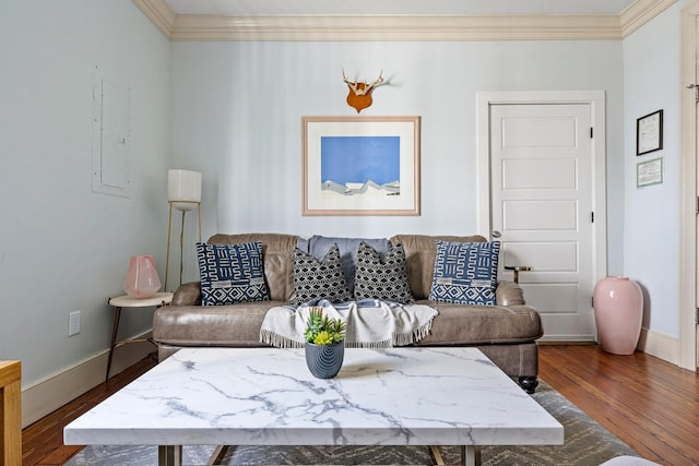 162 Spring St, Charleston, SC 29403 - living area with crown molding, wood finished floors, and baseboards