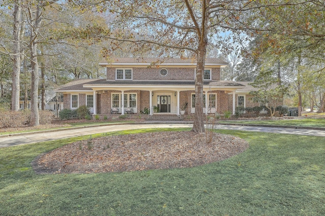 view of front of house featuring a porch and a front yard