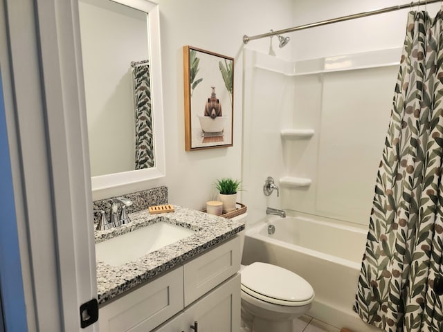 full bathroom with vanity, toilet, and shower / tub combo with curtain