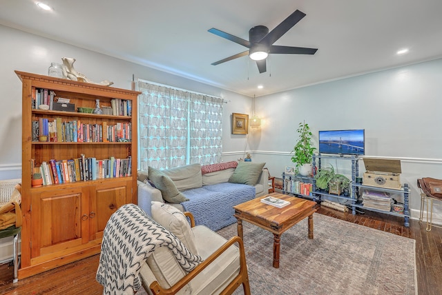 1188 Camden St, North Charleston, SC 29405 - living area with wood finished floors, ceiling fan, and recessed lighting