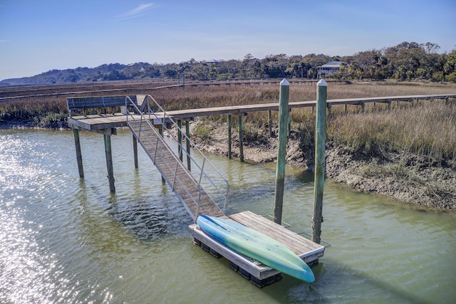 dock area featuring a water and mountain view