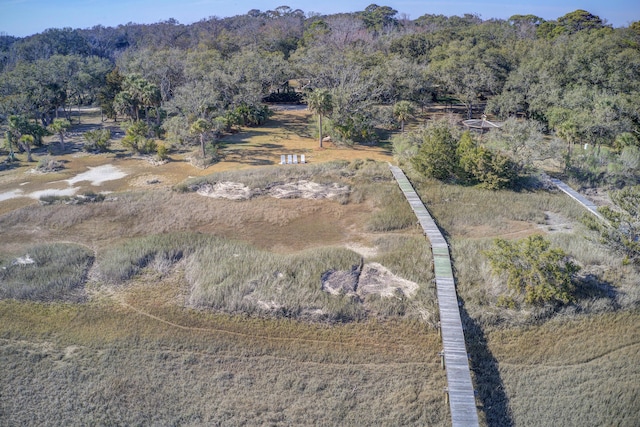 drone / aerial view with a forest view