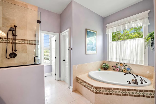 2636 Anchor Watch Dr, Wadmalaw Island, SC 29487 - bathroom with tile patterned flooring, a garden tub, baseboards, and a tile shower