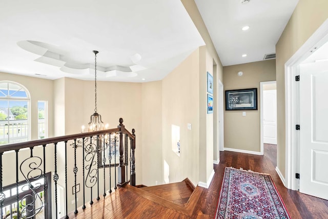 2636 Anchor Watch Dr, Wadmalaw Island, SC 29487 - hallway featuring a notable chandelier, recessed lighting, baseboards, visible vents, and wood finished floors