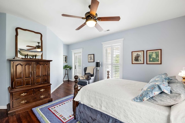 2636 Anchor Watch Dr, Wadmalaw Island, SC 29487 - bedroom featuring ceiling fan, baseboards, visible vents, and wood finished floors