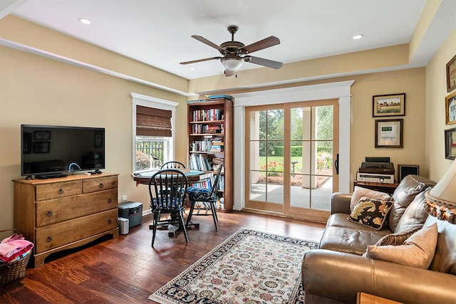 2636 Anchor Watch Dr, Wadmalaw Island, SC 29487 - living room with recessed lighting, ceiling fan, plenty of natural light, and dark wood-type flooring