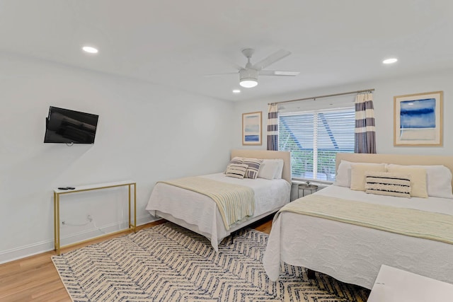 4 Beach Club Villas, Isle Of Palms, SC 29451 - bedroom featuring wood finished floors, baseboards, recessed lighting, and a ceiling fan