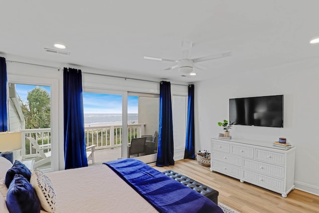 4 Beach Club Villas, Isle Of Palms, SC 29451 - bedroom with access to outside, light wood-type flooring, a ceiling fan, and recessed lighting