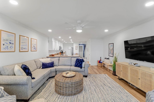 4 Beach Club Villas, Isle Of Palms, SC 29451 - living area with light wood-type flooring, recessed lighting, ceiling fan, and ornamental molding
