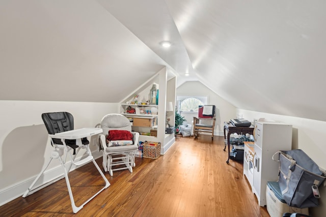 interior space featuring lofted ceiling and wood-type flooring