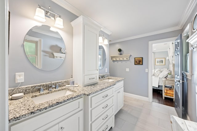 4940 Lambs Rd, North Charleston, SC 29418 - bathroom with ensuite bath, double vanity, and ornamental molding