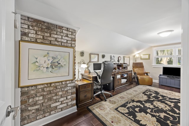 4940 Lambs Rd, North Charleston, SC 29418 - home office with vaulted ceiling and dark wood-type flooring