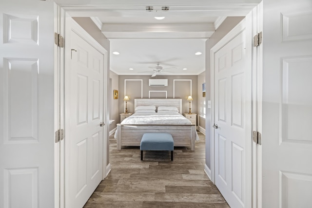 4940 Lambs Rd, North Charleston, SC 29418 - bedroom with crown molding, dark wood-style floors, and recessed lighting