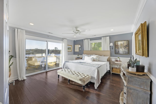 4940 Lambs Rd, North Charleston, SC 29418 - bedroom featuring access to outside, multiple windows, ornamental molding, dark wood-style floors, and recessed lighting
