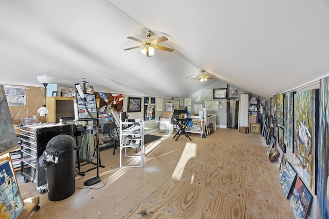 4940 Lambs Rd, North Charleston, SC 29418 - gym with a ceiling fan and vaulted ceiling