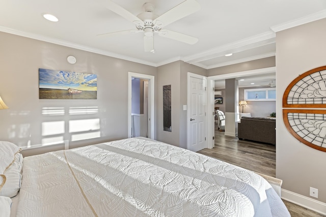 4940 Lambs Rd, North Charleston, SC 29418 - bedroom featuring wood finished floors, crown molding, recessed lighting, and ceiling fan
