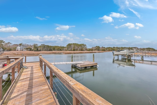 view of dock with a water view