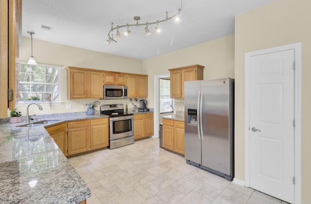 103 Trimley Ct, Goose Creek, SC 29445 - kitchen with appliances with stainless steel finishes, a sink, plenty of natural light, and light stone counters