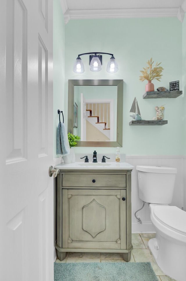 103 Trimley Ct, Goose Creek, SC 29445 - half bath with crown molding, vanity, toilet, wainscoting, and tile patterned floors