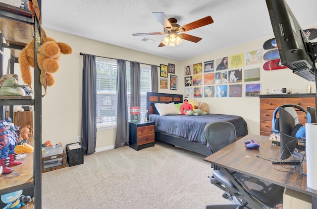 103 Trimley Ct, Goose Creek, SC 29445 - carpeted bedroom with a desk, a textured ceiling, baseboards, and ceiling fan