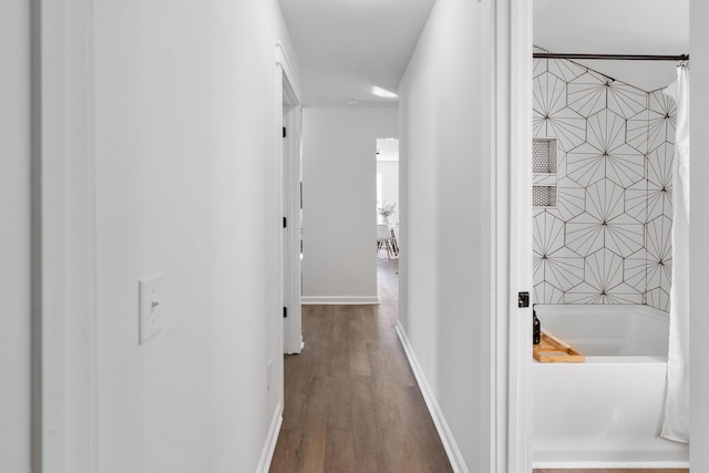 hallway with hardwood / wood-style flooring