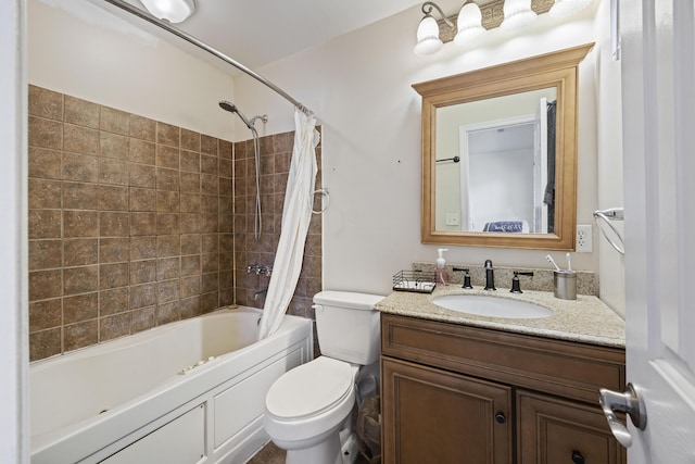 full bathroom with toilet, vanity, and shower / bath combo with shower curtain