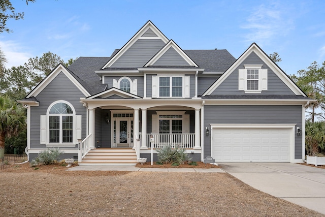 view of front facade featuring a garage and covered porch