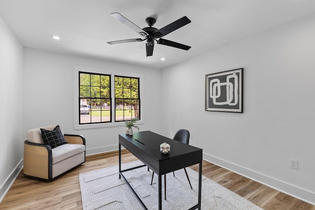 1320 Bresee St, Charleston, SC 29412 - home office with a ceiling fan, baseboards, recessed lighting, and light wood-style floors