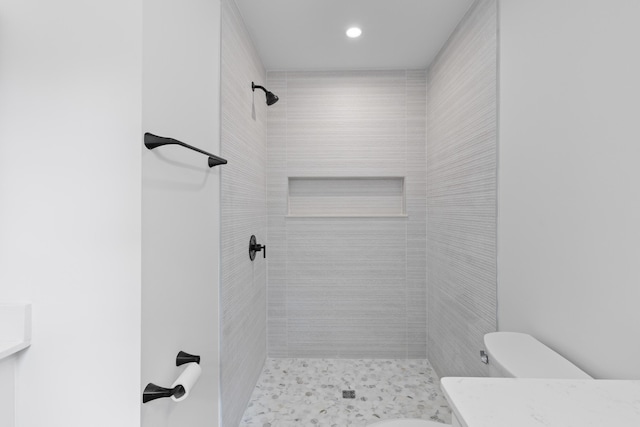 1320 Bresee St, Charleston, SC 29412 - bathroom with toilet, tiled shower, vanity, and recessed lighting