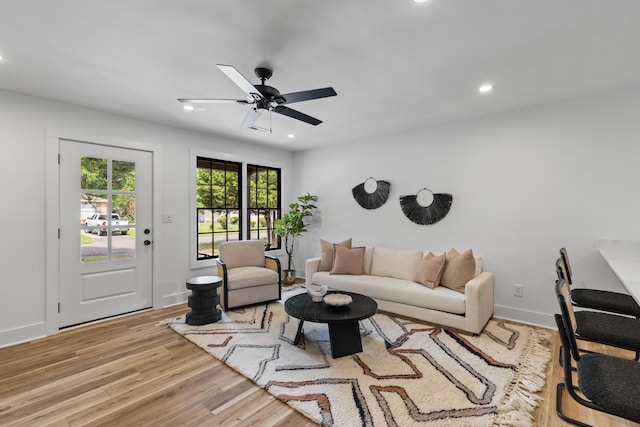 1320 Bresee St, Charleston, SC 29412 - living area featuring wood finished floors, recessed lighting, a ceiling fan, and baseboards