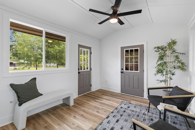 1320 Bresee St, Charleston, SC 29412 - foyer featuring vaulted ceiling, a ceiling fan, light wood-type flooring, and baseboards