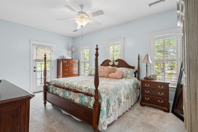 907 High Nest Ln, Charleston, SC 29412 - bedroom with light carpet, access to exterior, and ceiling fan