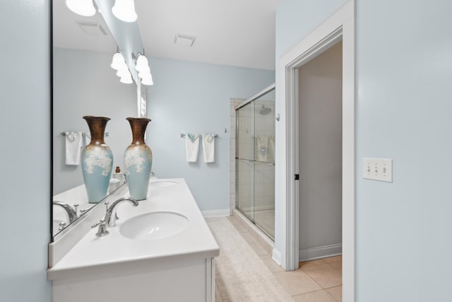 907 High Nest Ln, Charleston, SC 29412 - bathroom with tile patterned floors, double vanity, and a stall shower