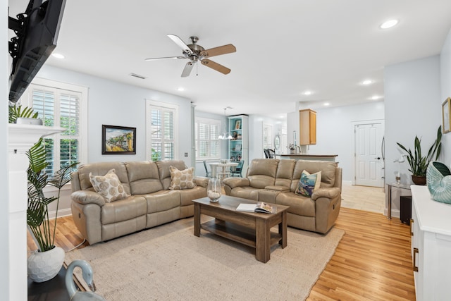907 High Nest Ln, Charleston, SC 29412 - living room featuring a ceiling fan, recessed lighting, and light wood finished floors