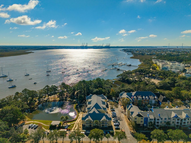 aerial view with a water view