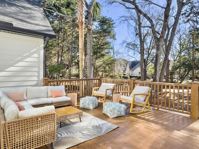 wooden deck featuring an outdoor hangout area