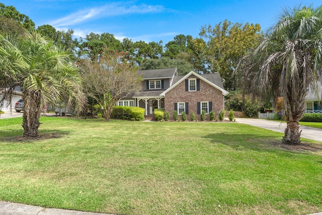 view of front facade featuring a front lawn and brick siding