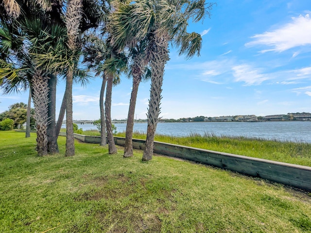 exterior space with a water view