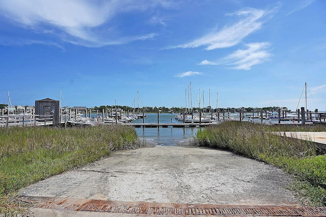 view of dock featuring a water view