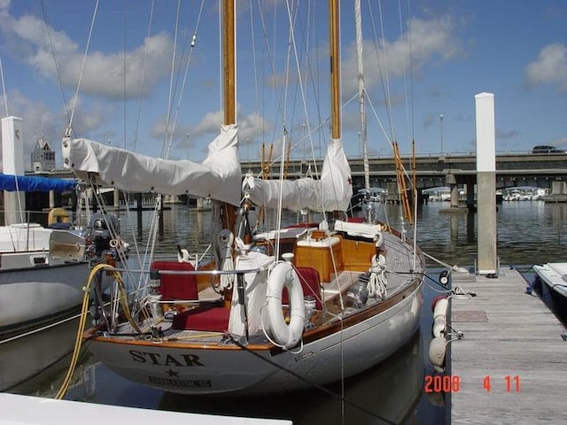 view of dock with a water view