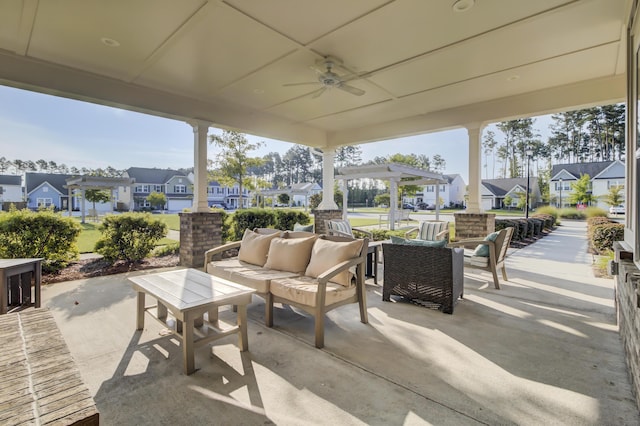 view of patio featuring ceiling fan and an outdoor hangout area