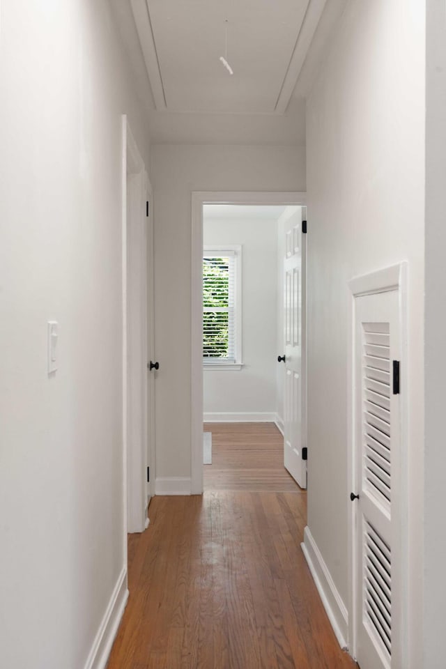1417 Downing St, Charleston, SC 29407 - corridor featuring attic access and wood finished floors