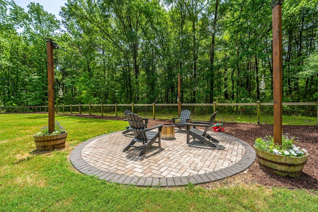 view of patio / terrace with an outdoor fire pit