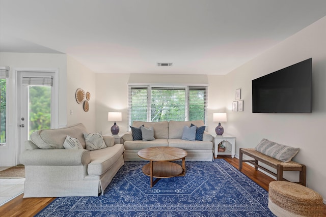 living room with hardwood / wood-style floors