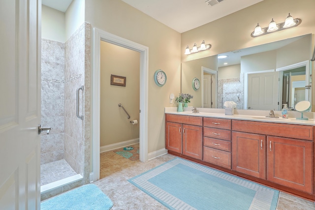 269 Village Stone Cir, Summerville, SC 29483 - bathroom featuring double vanity, a shower stall, and tile patterned flooring