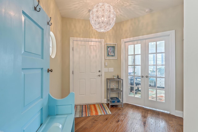 269 Village Stone Cir, Summerville, SC 29483 - entryway with a chandelier, hardwood / wood-style floors, and french doors
