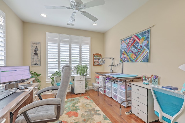 269 Village Stone Cir, Summerville, SC 29483 - office area with light wood-style flooring, ceiling fan, and recessed lighting