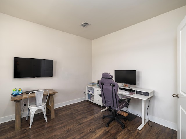 office area with dark wood-type flooring